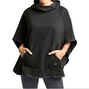 GAP FIT Hooded Poncho Jacket Oversized Sporty Black Activewear Fleece Sz XS - S